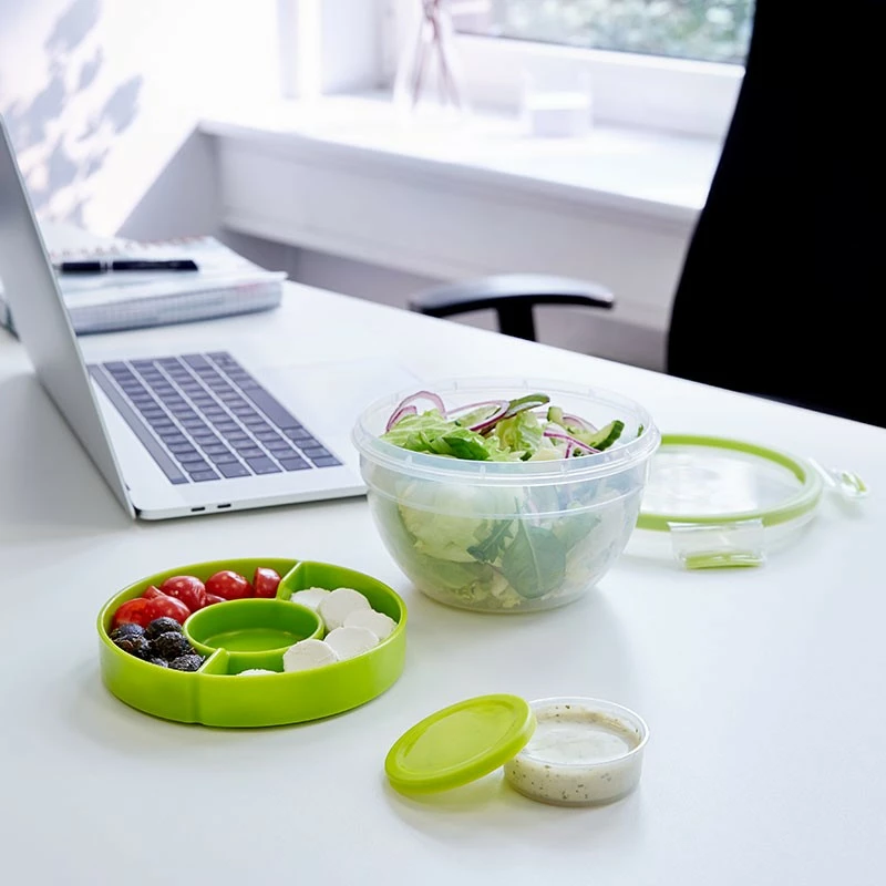 Posoda za solato, okrogla, 3 kosi, s zelenim pokrovom, 218 mm — Emsa Clip & Go N1060700
