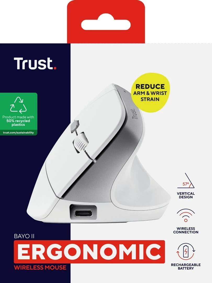 Brezžični optični miška Bayo II, Trust, 2400 DPI, bel