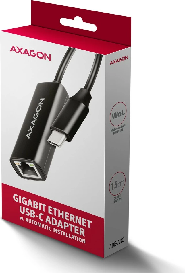 Omrežni adapter AXAGON ADE-ARC, USB-C 3.2 Gen 1 na Gigabit Ethernet, črn