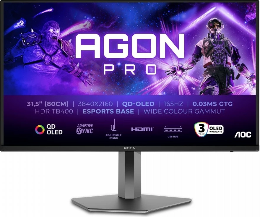 Monitor 31,5" 4K QD-OLED, 165 Hz, HDMI 2.1, črn/siv — AOC AGON PRO AG326UD