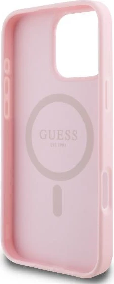 Ovitek za telefon Peony Script Logo MagSafe Guess za iPhone 16 Pro, roza