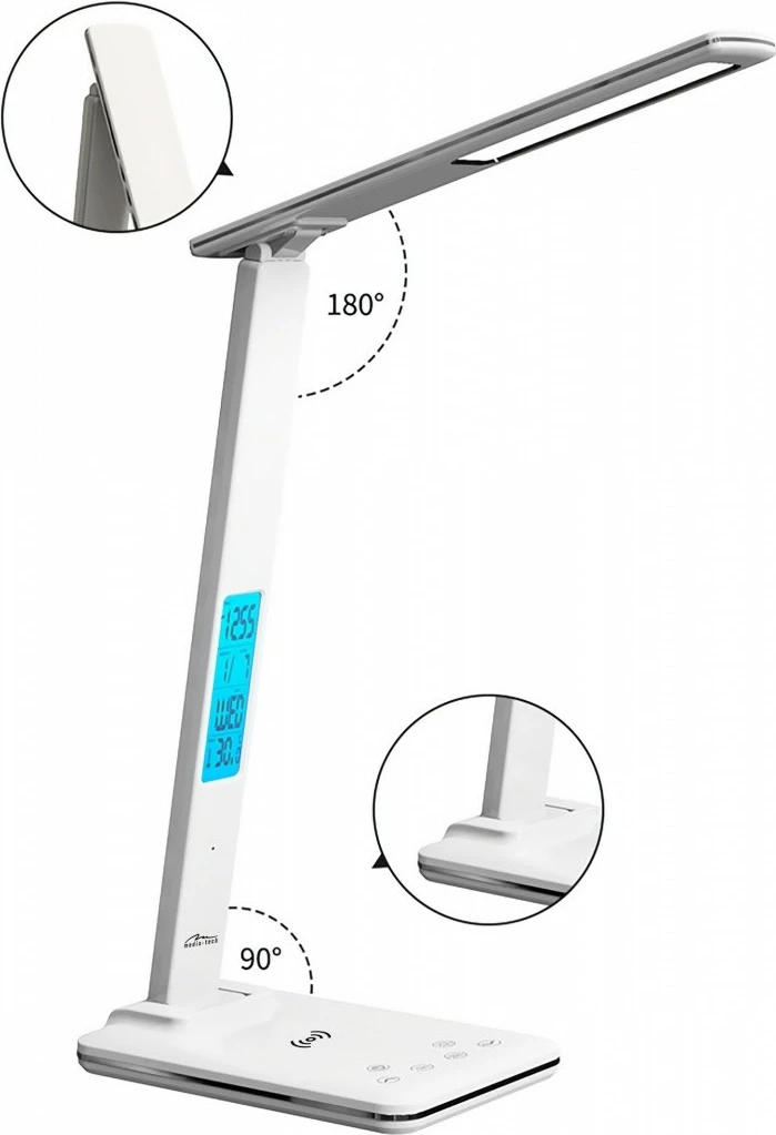 Namizna svetilka z brezžičnim polnjenjem Media-Tech MT222, LED zaslon, bela