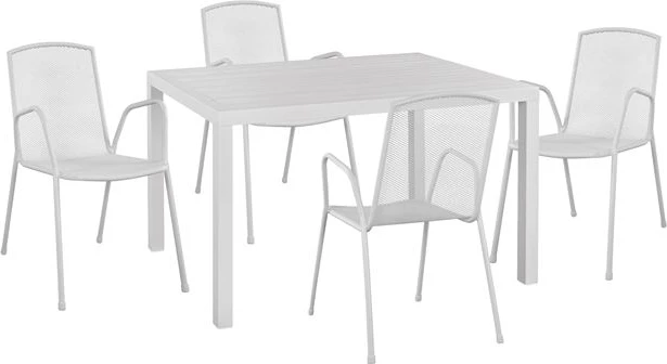 Set 5 kosov s Tabelo aluminij 120x80x75.5 & Kovinski stoli FH10526 Bela