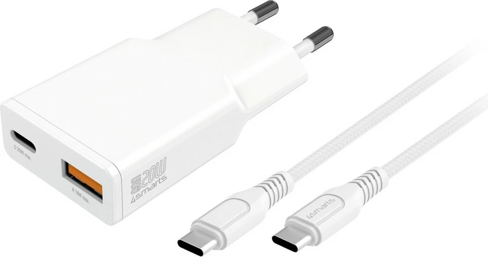 Univerzalni polnilec 4smarts 541509, 20W, 1,5 m, Type-C na Type-C, bel