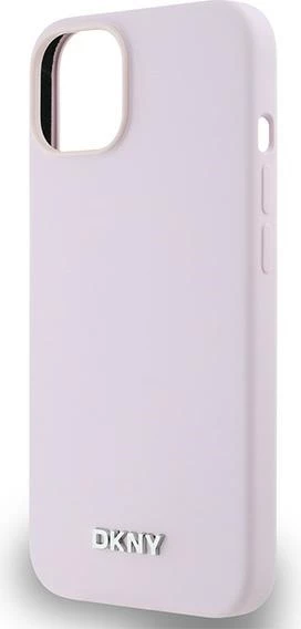 Ovitek iz tekočega silikona z majhnim kovinskim logotipom DKNY MagSafe za iPhone 14/15/13, rožnat