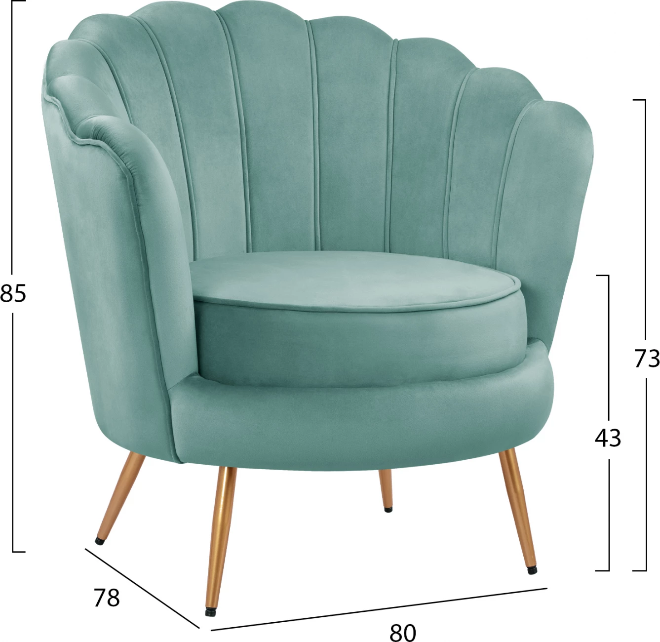 FH8493.07 naslanjač, pistacija zelena žamet, zlate noge, 80x78x85