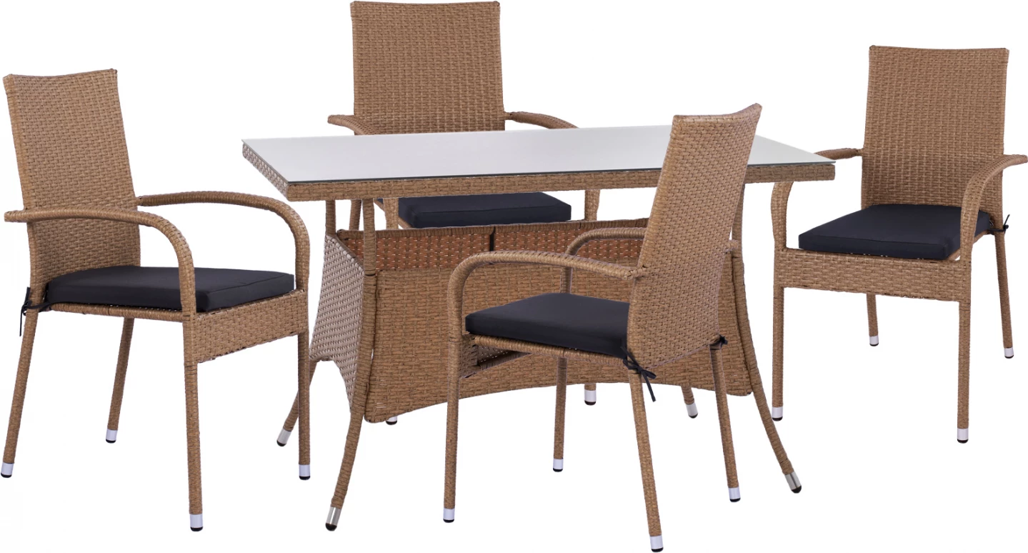 Set jedilnice 5 kosov miza 120x70 in naslanjači iz pletenega ratana v bež rjavi barvi FH11711.32