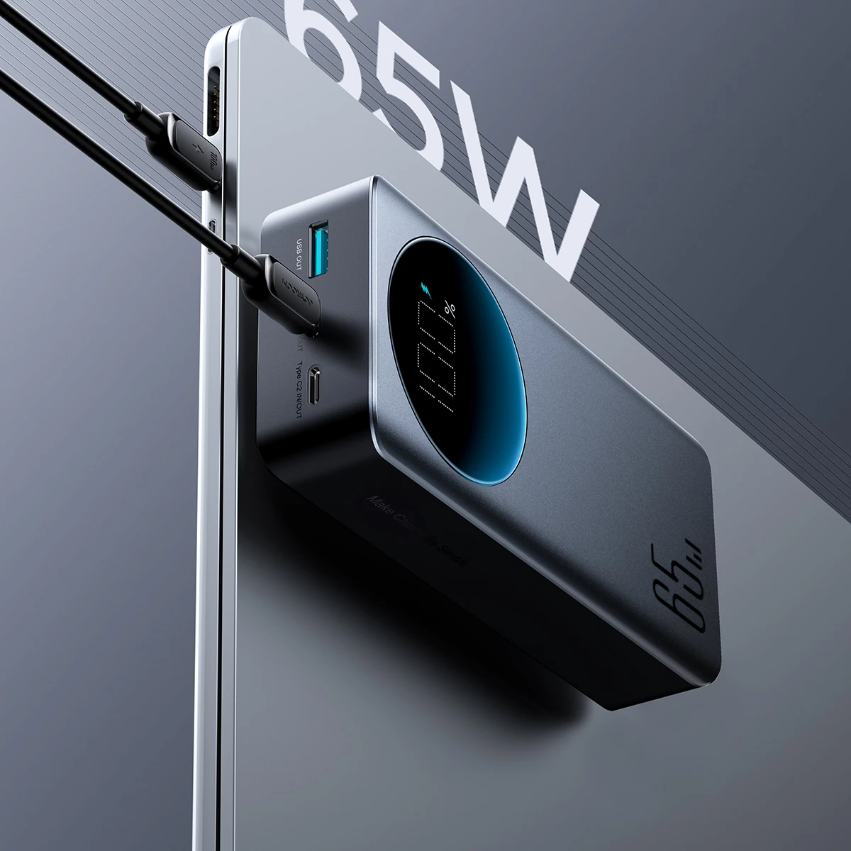 Power bank 30000mAh, 65W, z digitalnim zaslonom Joyroom JR-PBF05, črn