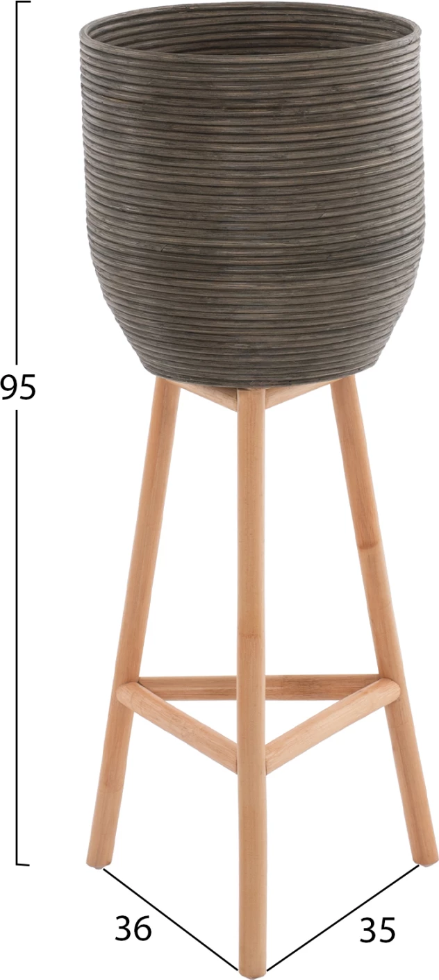 Cvetlični lonec iz ratana z bambusovimi nogami FH7724 36Χ35Χ95Hcm. Naravno-zelena