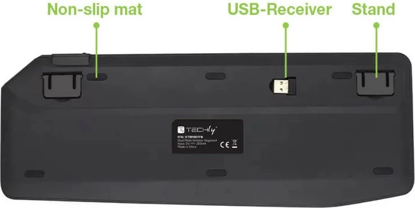 Brezžična tipkovnica s sledilno ploščico, Techly 365375, Bluetooth/2.4 GHz, LED, črna/siva