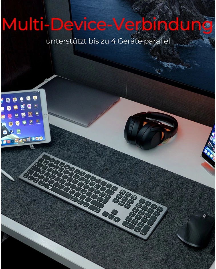 Brezilska tipkovnica full-size KeySonic KSK-8023BTRF, brezžična, Bluetooth, QWERTZ, antracit/črna