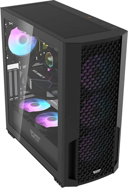 Računalniško ohišje z 4 ARGB ventilatorji, Darkflash DF2100 E-ATX/ATX, do 8×120 mm, 2 HDD + 3 SSD, 7 rež, radiator do 360 mm, 1×USB 3.0 + 2×USB 2.0, stransko kaljeno steklo, črno