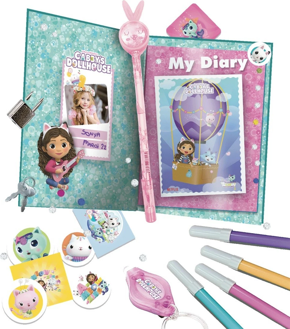 Dnevnik z magičnimi pisali in ključavnico, Gabby's Dollhouse Lisciani 304-106271, za dekleta
