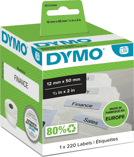 Samolepilne etikete Dymo 99017 / S0722460, 12 mm x 50 mm, 1 zvitek = 220 etiket, bele