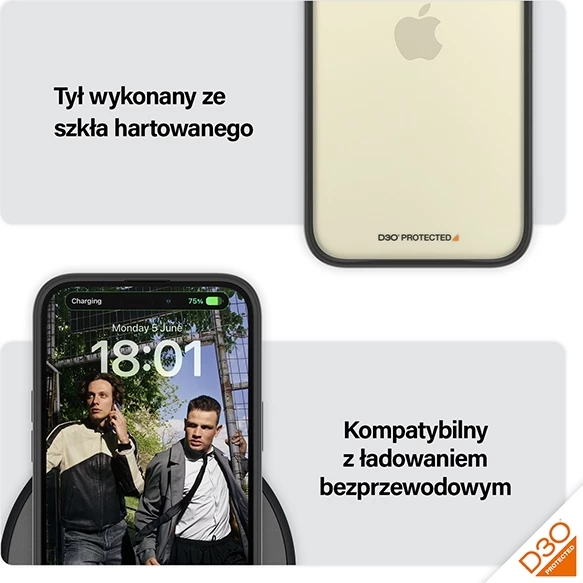 Ovitek za telefon PanzerGlass ClearCase za iPhone 15 Plus / 14 Plus, D3O, prozoren in črn