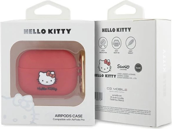 3D silikonska prevleka Hello Kitty za AirPods Pro, z obeskom, rdeča