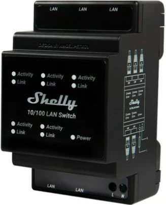 Pametni stikalo Shelly LAN, DIN-vodilna montaža, plastika, črno, LED, 110 - 240 V