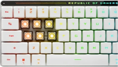 Kompaktna gaming tipkovnica ROG Falchion RX 65% Low Profile, ASUS, RGB, žična in brezžična, QWERTZ, bela