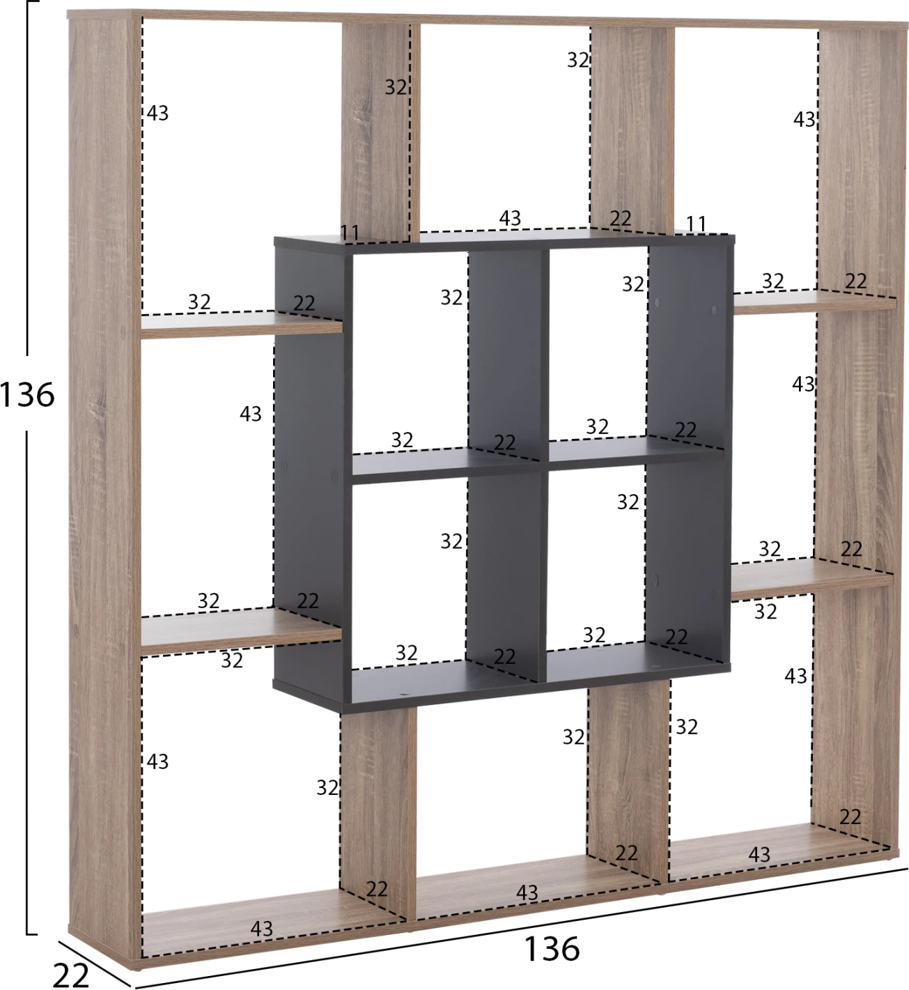 Knjižna omara Brody FH8771.02 136X22X136 siva