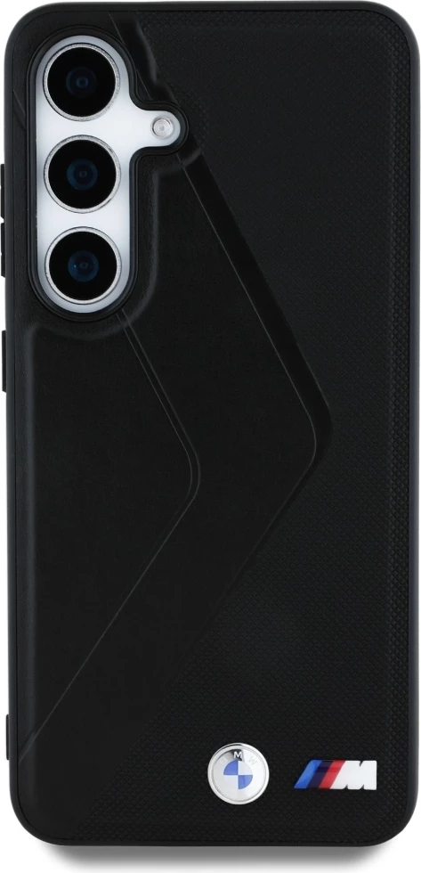 Zaščitni ovitek z usnjem in širokimi črtami BMW MagSafe za Samsung Galaxy S25, črn