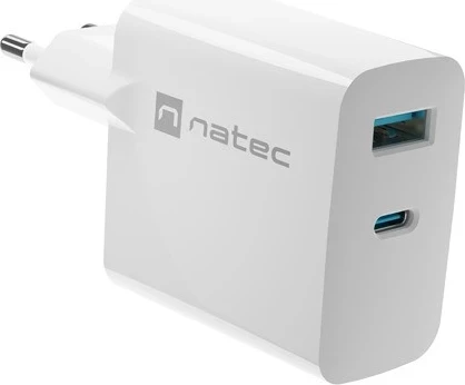 Hitri polnilec GaN 65W z USB-A in USB-C, Natec Ribera, bel