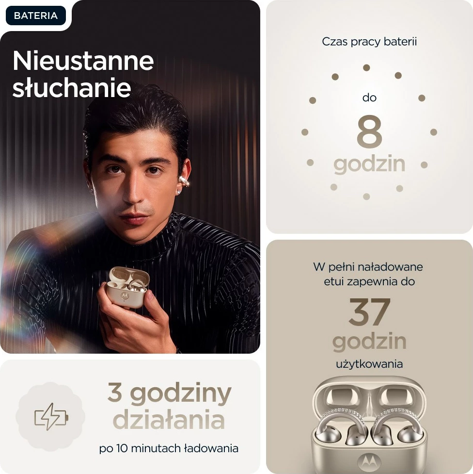 Brezžične slušalke z zanko za uho Motorola moto buds loop, bež