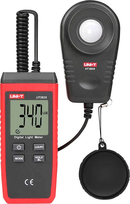 Merilec svetlobe UNI-T UT383S, 0–199.900 Lux, Lux/Fc, ločena sonda, samodejni razpon, rdeče-siv