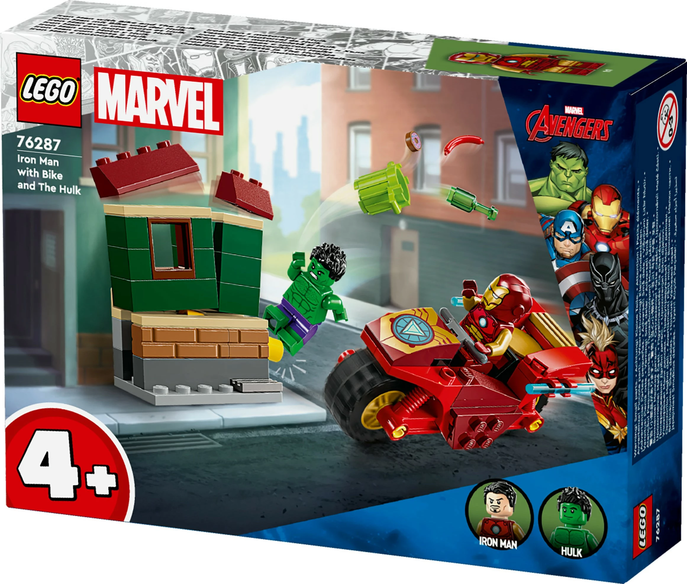 Gradbeni set LEGO Marvel z motorjem in Hulk, Iron Man 76287, večbarven
