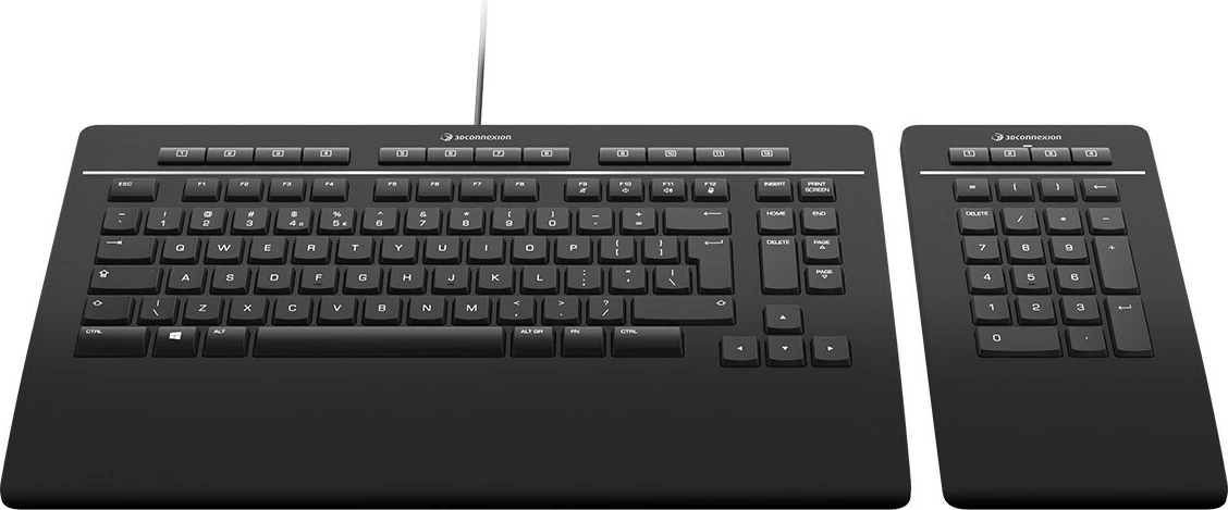 3Dconnexion Keyboard Pro tipkovnica, deljeni numerični del, polne velikosti, žična in brezžična, USB + RF brezžično + Bluetooth, QWERTZ, črna