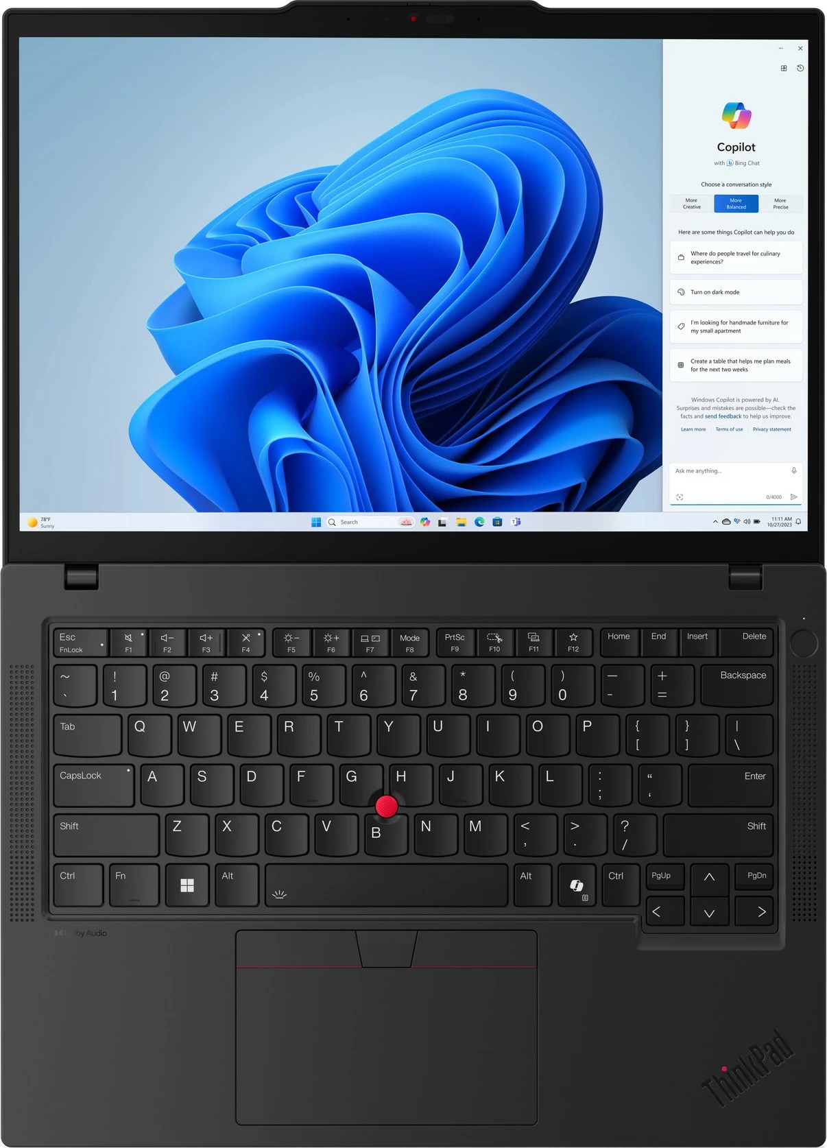 Prenosnik Lenovo ThinkPad T14, Intel Core Ultra 7, 32 GB RAM, 1 TB SSD, 14" zaslon, črn