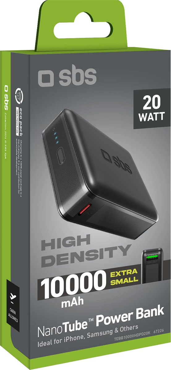 Powerbank 10.000 mAh, Power Delivery 20W, SBS TEBB10000HDPD20K, črn