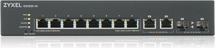 Upravljan preklopnik Layer 2 Gigabit Ethernet Zyxel GS2220-10-EU0101F, 10x RJ-45, za montažo v rack