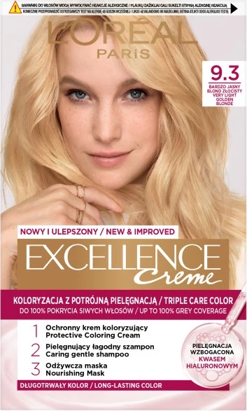Barva za lase Very Light Blonde Golden 9.3, L'Oreal Paris Excellence Creme, za ženske