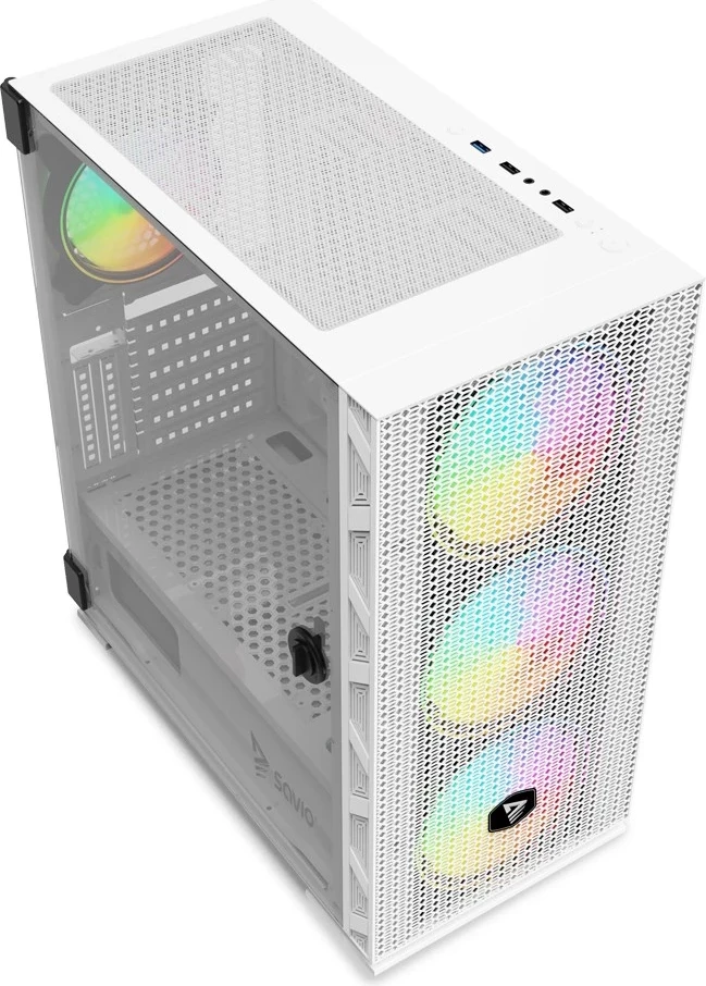 Ohišje za računalnik SAVIO Raptor White X1 ARGB Glass/Mesh, belo