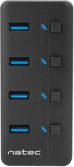USB razdelilec Natec Mantis 2, 4 priključki, USB 3.0, s stikalom in napajanjem, črn