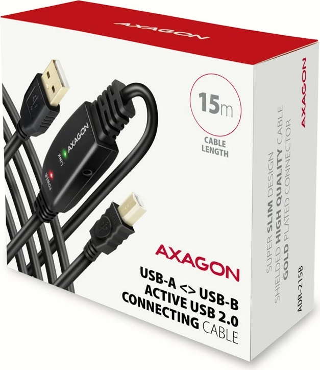 Aktivni USB 2.0 kabel, AXAGON ADR-215B, 15 m, črn