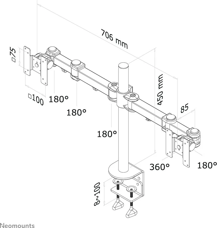 Nosilec za monitor za 2 zaslona, Neomounts Newstar FPMA-D960D, črn