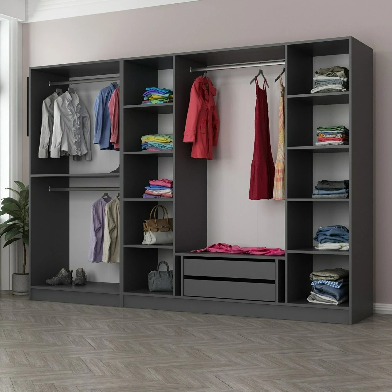 Garderobna omara Skye Decor, antracit, 270x210x52 cm