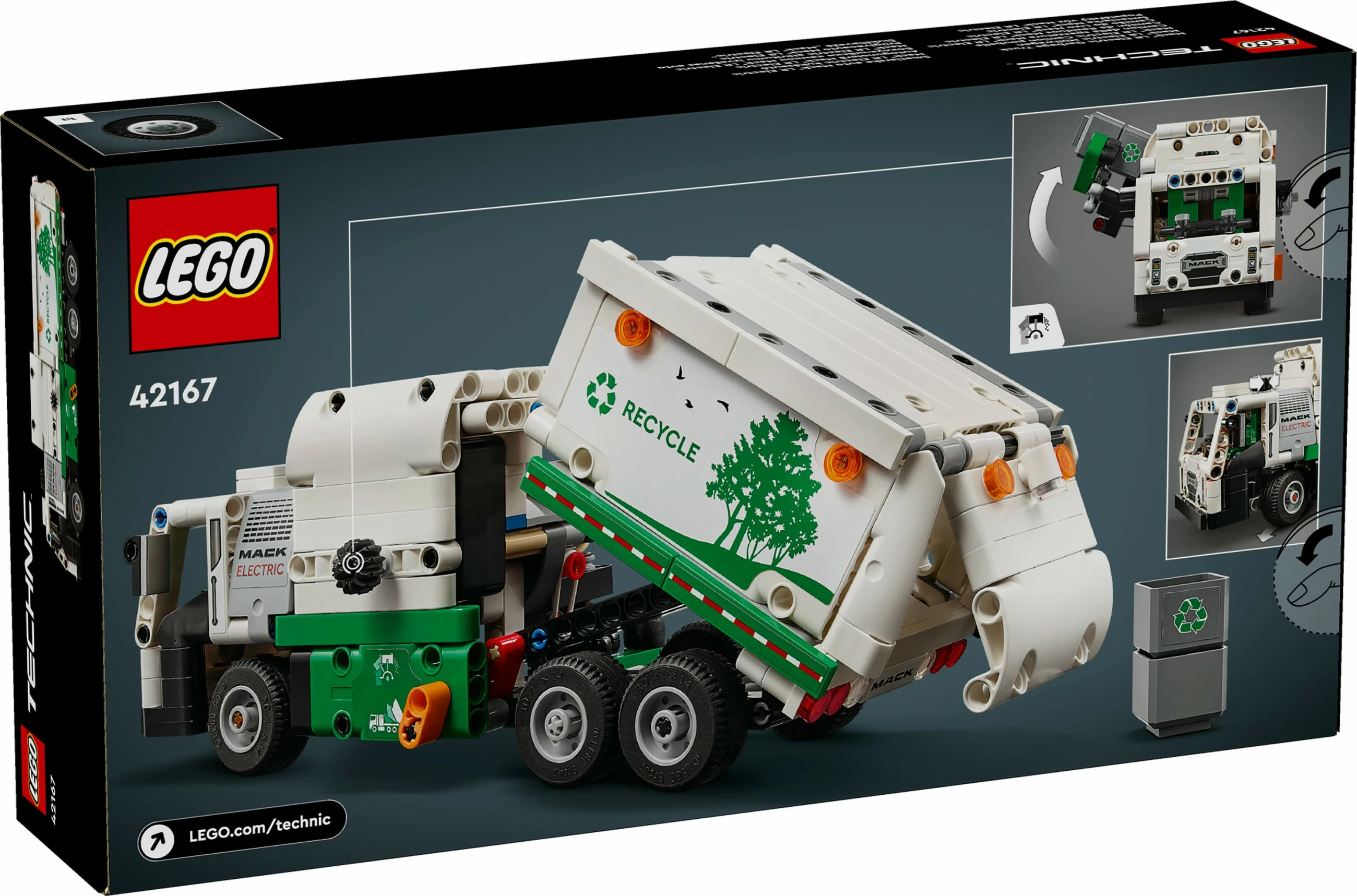 Gradbeni set LEGO Technic električni tovornjak za odvoz smeti Mack LR, 503 kosi, večbarven