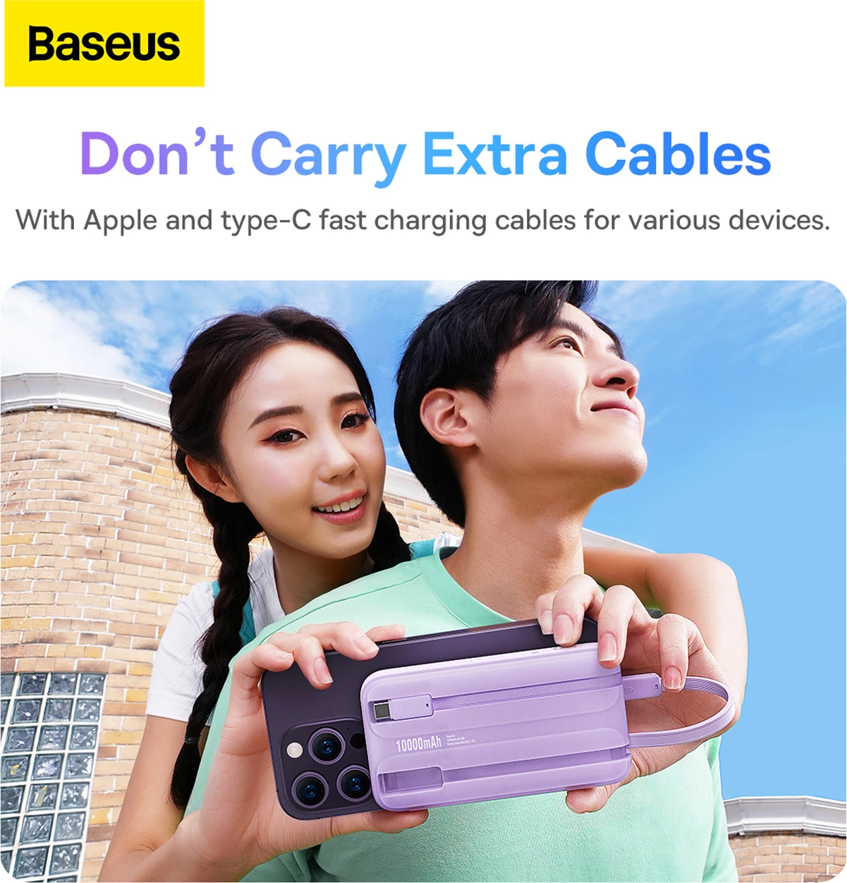 Powerbank z zaslonom, 10.000 mAh, 22,5 W, vijoličen — Baseus Comet Series PPMD020005 + kabel USB-A/USB-C