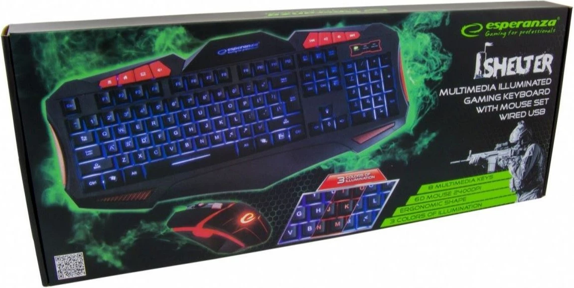 Set žične tipkovnice in miške z osvetlitvijo za nazaj Esperanza EGK3000