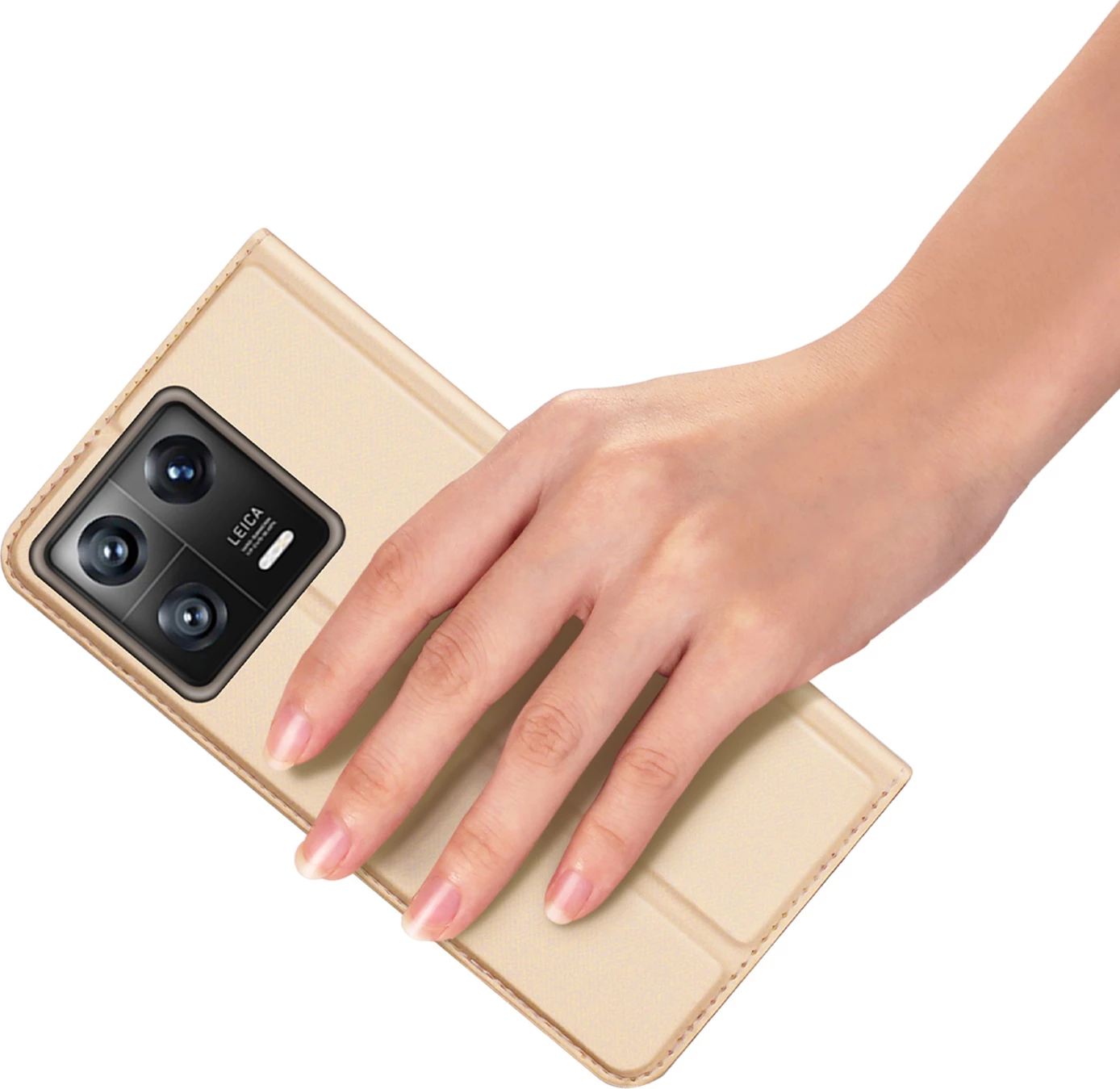 Ovitek za telefon z pokrovom, žepom za kartico in funkcijo stojala, zlati — Dux Ducis Skin Pro za Xiaomi 13