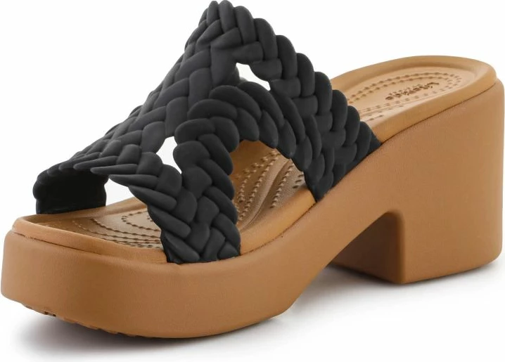 Sandali z nizkim petom, Crocs Brooklyn Woven Slide Heel, črni