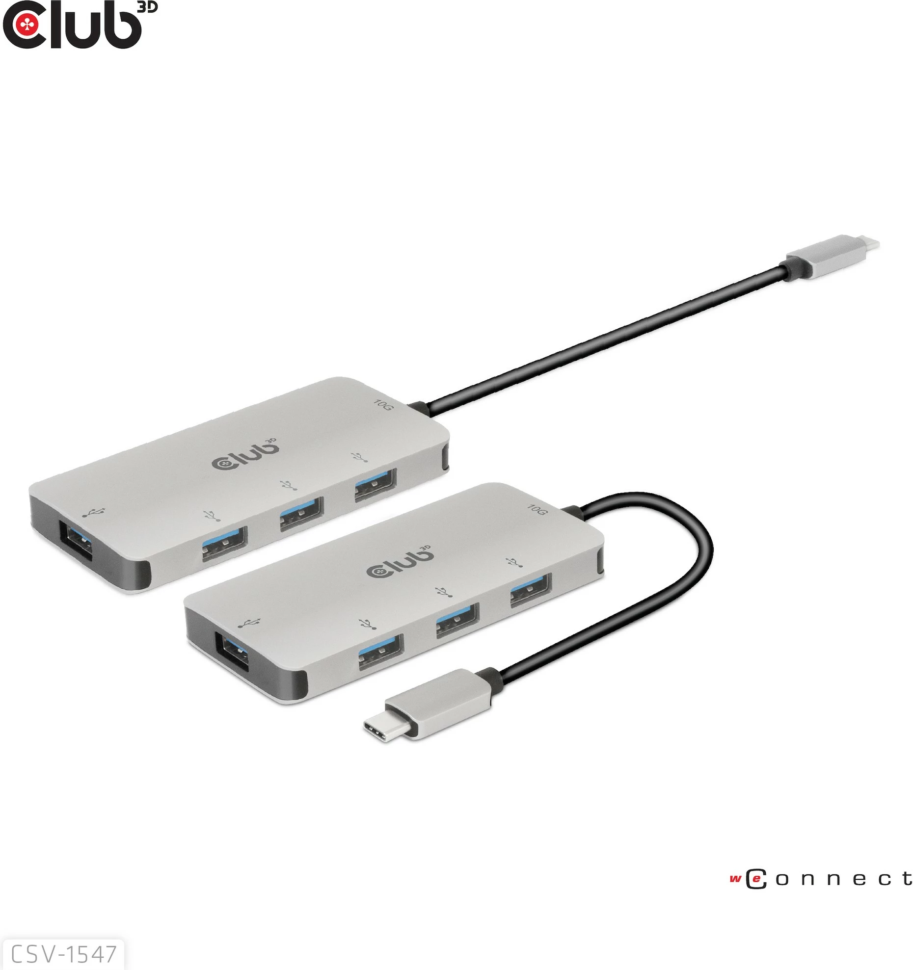 USB razdelilec Club3D CSV-1547, 4x USB 3.1 Type-A, 10Gbps, Type-C, črno/srebrn