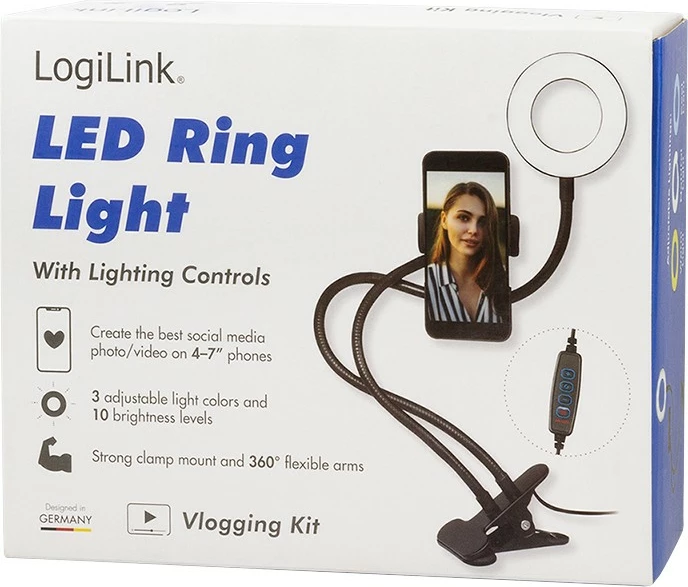 LED luč z držalom za telefon LogiLink AA0150, 7 inch, USB, črna