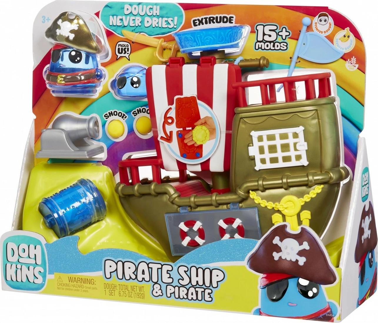 Set modelirne mase, Pirate Ship, MGA DohKins 123088-EUC, več kot 15 kalupov, masa, ki se ne suši, 3+