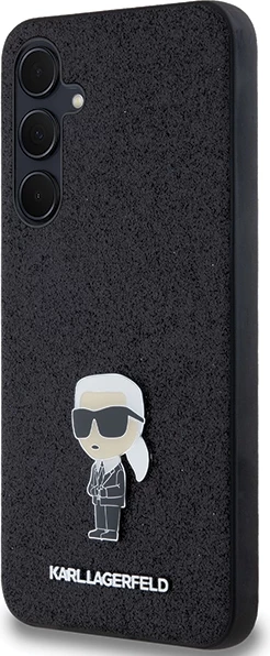 Ovitek za telefon s fiksnimi bleščicami in kovinskim znakom z ikoničnim logotipom Karl Lagerfeld za Samsung Galaxy A35, črn