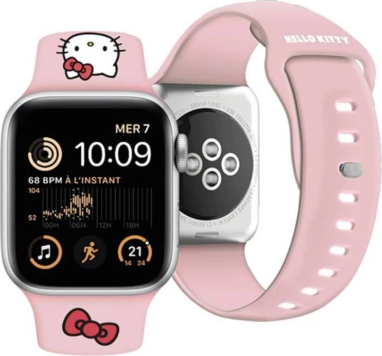 Silikonski pašček za Apple Watch Hello Kitty, 42/44/45/49 mm, rožnat