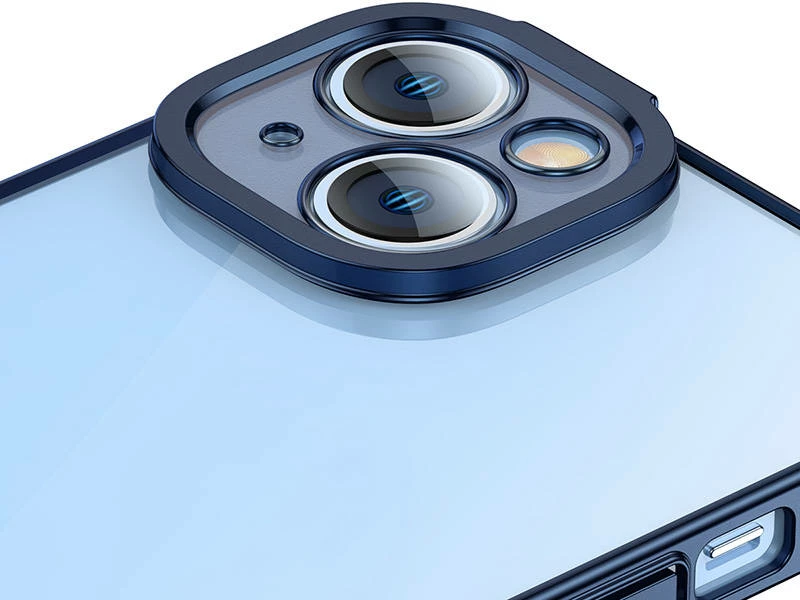 Ovitek za telefon z modrimi robovi in kaljenim steklom, Baseus, iPhone 14 Plus, modra, komplet