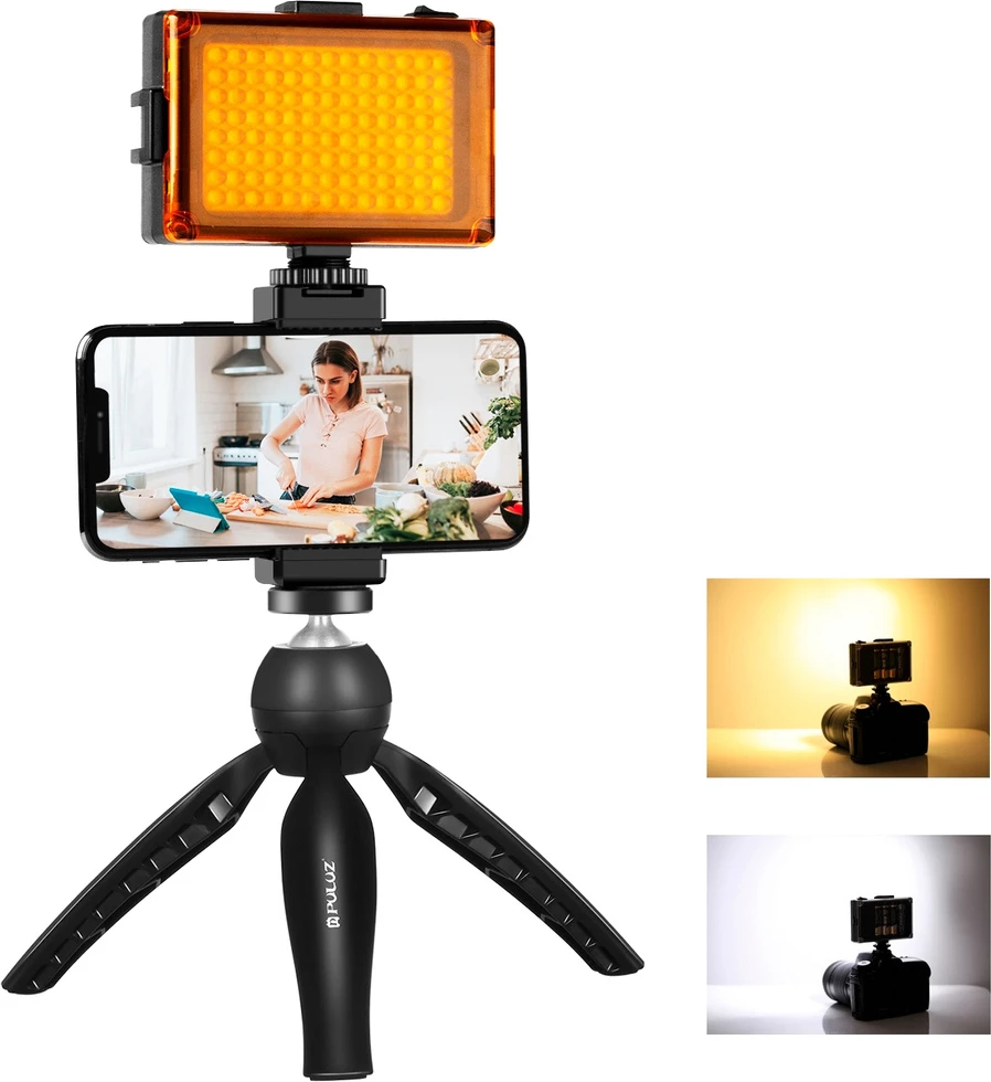 Komplet tripod s LED lučjo in nosilcem za telefon Puluz PKT3131B